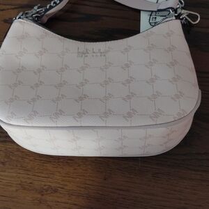Ivanka Trump Cream Shoulder Bag with Monogram Pattern